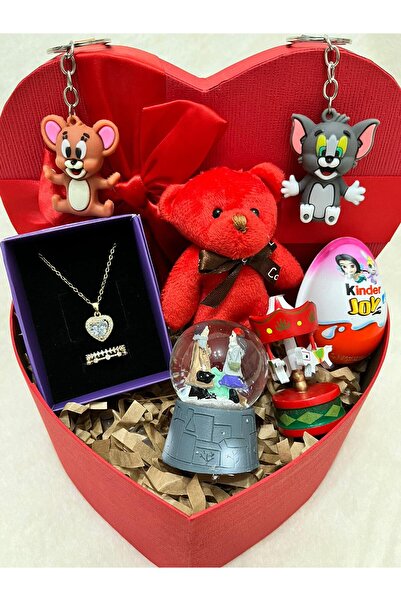 Sevgiliye Hediye Sevgiliye özel doğum günü hediyesi - Tom ve Jerry temalı özel hediye kutusu seti kolye,yüzük,küre