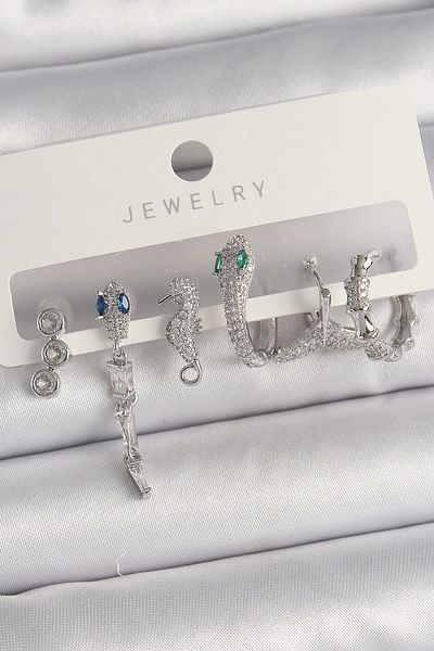 suhleco Muı Muı Brass Silver Color Hanging Zircon Stone Snake Model Women's Earring Set