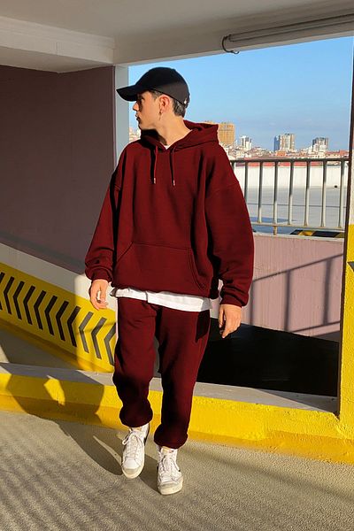 ruNadeS Men's 3 Thread Wide Fit Hooded Kangaroo Pocket Tracksuit Set - Casual
