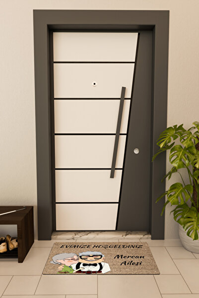 Dormot Yüksek Kaliteli Dijital Baskı Kahverengi, Kişiye Özel Renkli Tatlı Çift temalı Kapı Önü Paspası