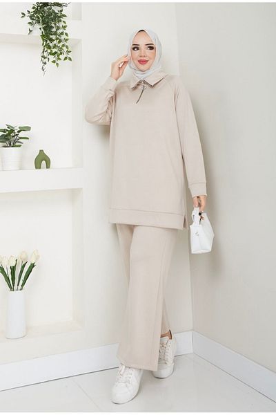 ANKA BOUTIQUE Modal Tracksuit Stone Color - Cream Set