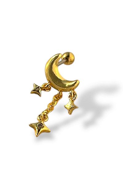 TAKIŞTIR Gold Color Moon Figured Steel Tragus/ Cartilage Earring/Piercing (Single)