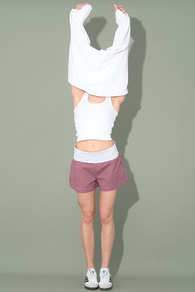 Jardin du Soleil Burgundy Striped Shorts with Folded Waist Detail