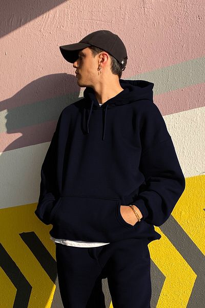 ruNadeS Men's 3 Thread Wide Fit Hooded Kangaroo Pocket Tracksuit Set - Casual