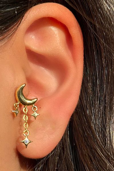 TAKIŞTIR Gold Color Moon Figured Steel Tragus/ Cartilage Earring/Piercing (Single)
