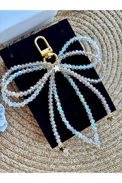 PEONY - peonyofficiall Breloc pentru geantă cu fundă de cristal transparent auriu - Accesoriu pentru breloc