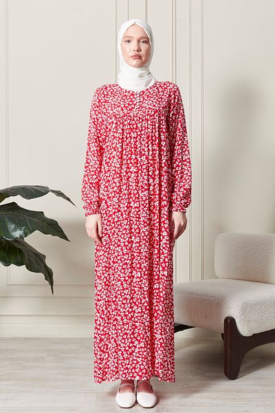 fistan Shirred Robadan Buttoned Front Viscose Fabric Tesseture Clothing Mother Dress Prayer Dress