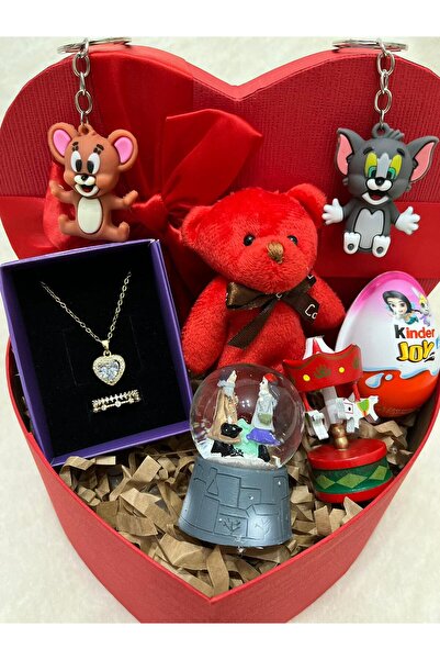 Sevgiliye Hediye Sevgiliye özel doğum günü hediyesi - Tom ve Jerry temalı özel hediye kutusu seti kolye,yüzük,küre