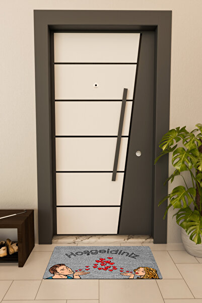 Dormot High Quality Digital Printing Grey, Heart Blowing Couple Theme Door Front Mat