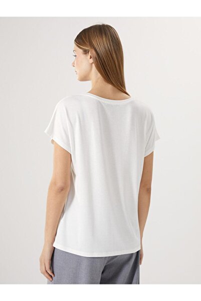 LC Waikiki Dámské tričko LCWAIKIKI Classic s výstřihem do V s flitry z česané bavlny