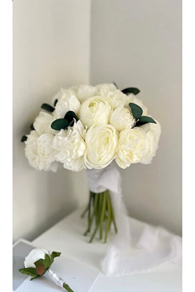 Çiçek Okaliptuslu Şakayık Buketi- Damat Yaka Çiçeği