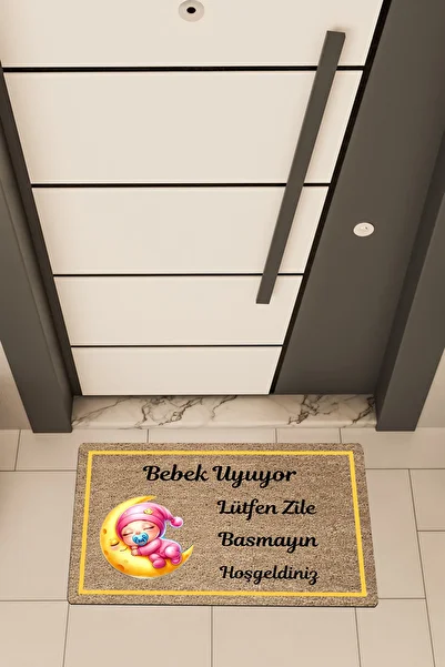 Dormot High Quality Digital Printing Brown, Baby Girl Sleeping Themed Door Mat