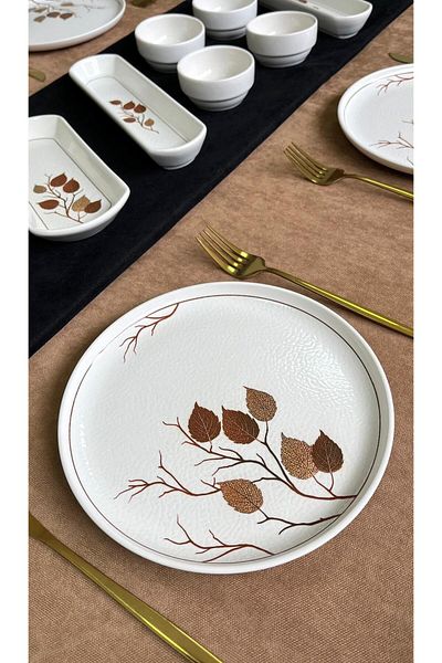 Erbaşlar Hopper Leaf Luxury Relief 14 Piece Breakfast Set for 6
