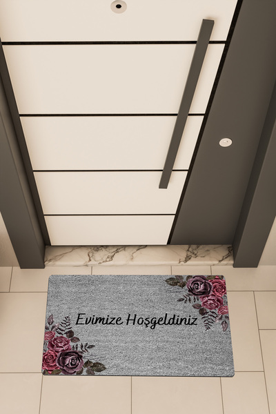 Dormot High Quality Digital Printing Gray, Purple Rose Themed Door Front Mat
