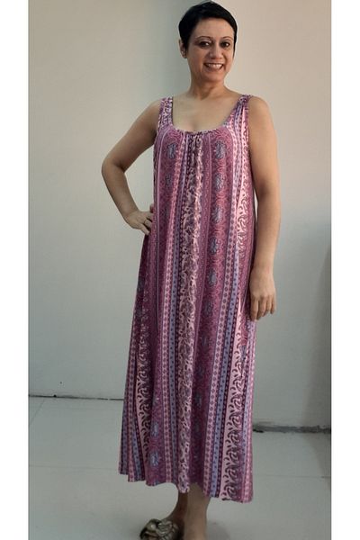 Mertcan Butik Φόρεμα από χτενισμένο βισκόζη με ροζ σχέδιο μπροστά και πίσω με κορδόνια