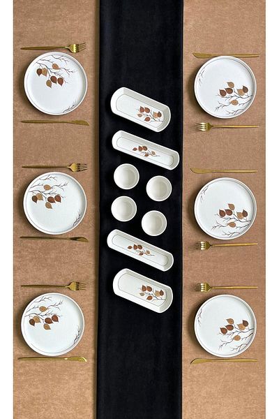 Erbaşlar Hopper Leaf Luxury Relief 14 Piece Breakfast Set for 6