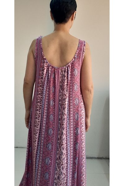 Mertcan Butik Φόρεμα από χτενισμένο βισκόζη με ροζ σχέδιο μπροστά και πίσω με κορδόνια