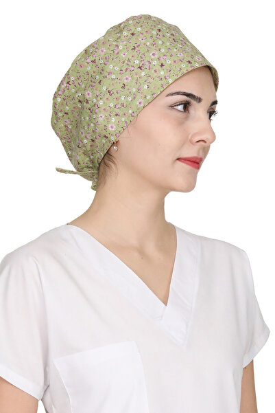 GTB BUTİK Yeşil Mini Çiçek Desenli Doktor Hemşire Aşçı Bonesi Unisex Cerrahi ...