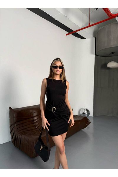 Bak'ap Rochie mini cu mâneci zero, cu decolteu rotund, cu detaliu accesoriu