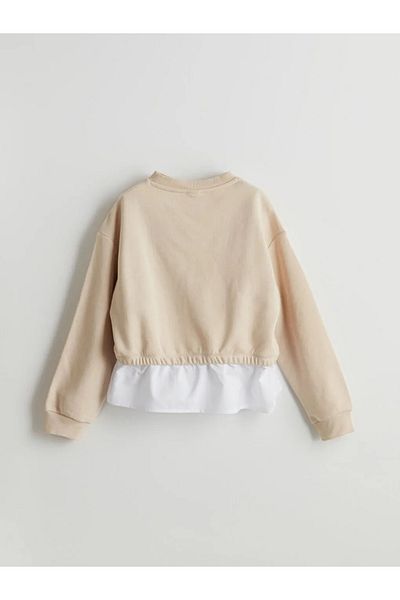 LC Waikiki LCW Kids Beige Mädchen-Sweatshirt – T-Shirt mit New York-Aufdruck und Rundhalsausschnitt