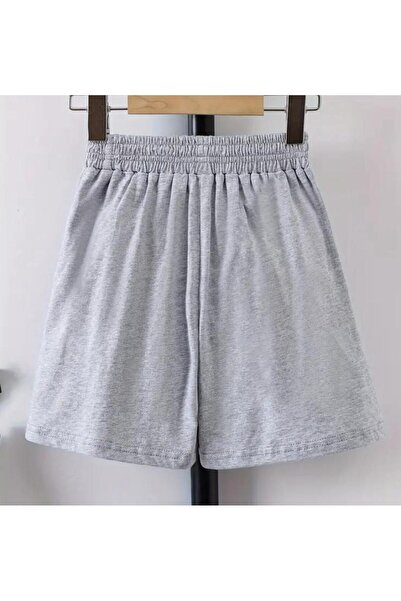 caddekombin Kadın Köpek  Baskılı Bermuda Cepli Kordonlu Comfort Fit Kalıp Gri Şort