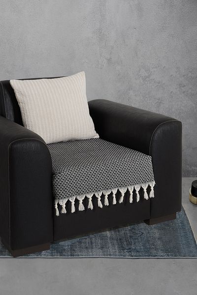 LADYNİL Black Fringed Sofa Cover - 100% Cotton, 70X95 cm Sofa Shawl