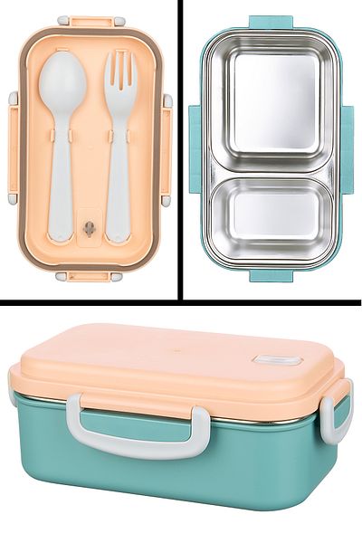 Emofom Aura 450ml Stainless Steel Child Nutrition Container 2 Compartments Meal Storage Container (21 X 13 X 8 cm)