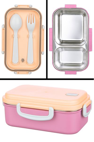 Emofom Aura 450ml Stainless Steel Child Nutrition Container 2 Compartments Meal Storage Container (21 X 13 X 8 cm)