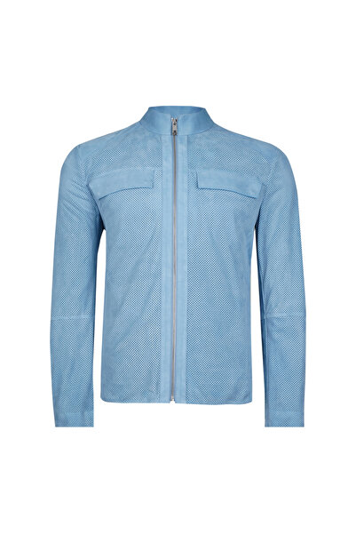 Desa Zelmira Blue Men's Perforated Suede Leather Jacket