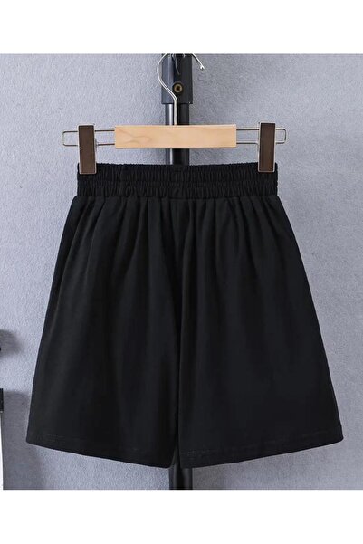 caddekombin Unisex Ördek Dostlar Baskılı Bermuda Cepli Kordonlu Rahat Kalıp Siyah Şort