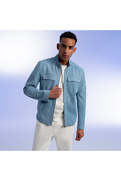 Desa Zelmira Blue Men's Perforated Suede Leather Jacket