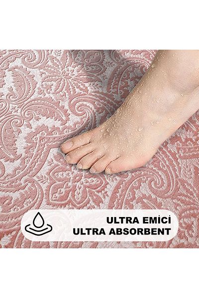 Dokumacıoğlu Σετ πατάκι μπάνιου με μοτίβο Ultrasoft 3 τεμαχίων, χαλί, αντιολισθητικό δερμάτινο σετ τουαλέτας