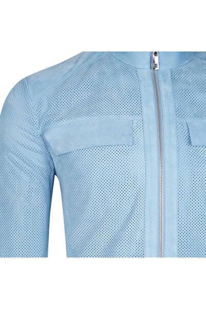 Desa Zelmira Blue Men's Perforated Suede Leather Jacket
