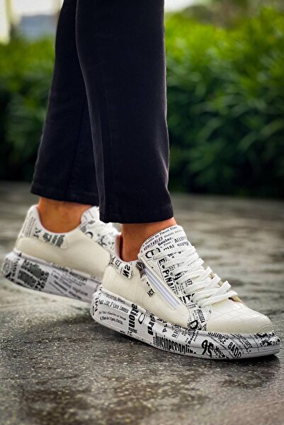 Arda Kb-02 Kuback Lace-Up Crocodile White Newspaper Casual Men's Shoes