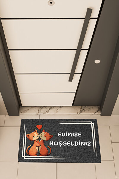 Dormot High Quality Digital Printing Black with Framed Double Cat Theme Door Front Mat