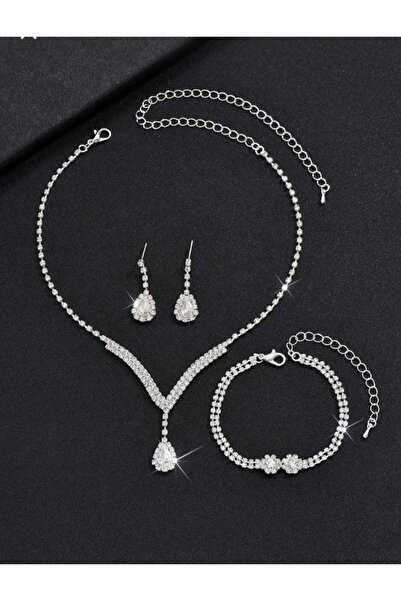 Ümaks Silvers Ümaks Silvers White Drop Stone Hürrem Sultan Jewelry Set Gift Jewelry Set