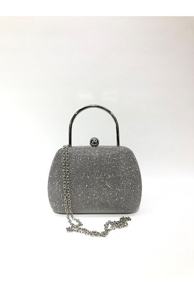womenacs Rochie de seară pentru femei, cu aspect de piatră mare, culoare afumată, cu curea cu lanț, geantă de noapte pentru logodnă de nuntă