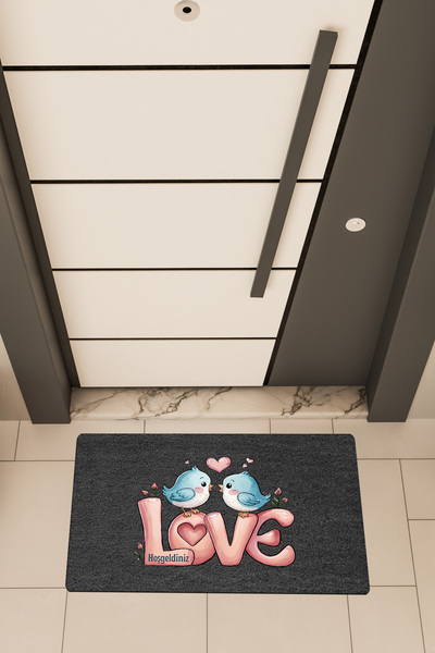 Dormot High Quality Digital Printing Black, Love Birds Theme Door Front Mat