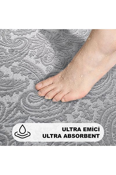 Dokumacıoğlu Σετ πατάκι μπάνιου 3 τεμαχίων με μοτίβο Ultrasoft, χαλί, αντιολισθητικό δερμάτινο σετ τουαλέτας