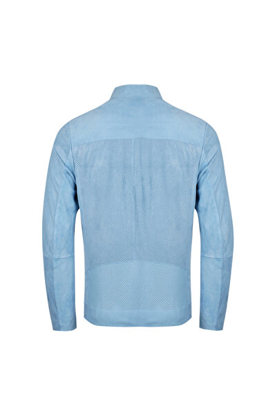 Desa Zelmira Blue Men's Perforated Suede Leather Jacket