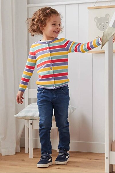 Tchibo Toddler Girls Crew Neck Long Sleeve Striped Button Down Cardigan, Yellow Combo