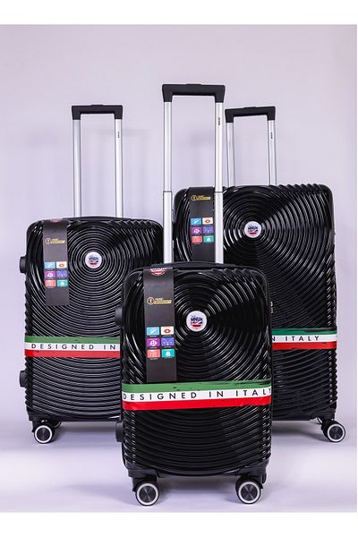 Mnuk Cruise Set of 3 Luggage | Hardside Trolley with USB Port | 20/24/28 Black