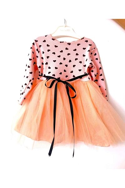 minikiti Baby Girl Salmon Fluffy Tutu Heart Princess Dress Special Day Eid Birthday Dress