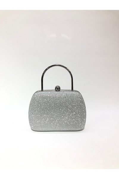 womenacs Rochie de seară de culoare argintie cu aspect de piatră mare pentru femei, cu curea cu lanț, geantă de seară pentru nuntă