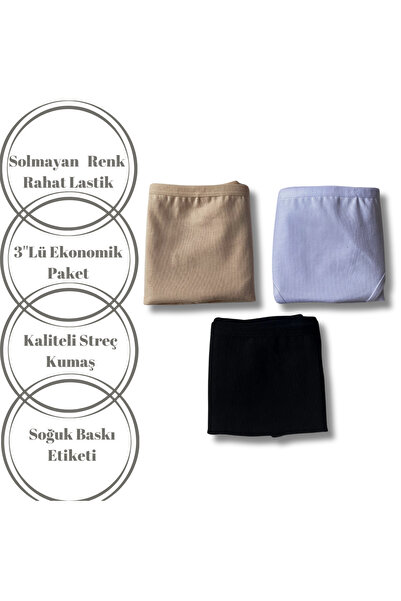Nessa Lingerie Özten Ekru,siyah,ten Slip Likralı Pamuklu Kadın Bikini Külot Rahat Kalıp Basic 3'lü Paket