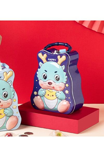 Livava Μικρό μεταλλικό κουμπαράσκι δράκου με τσάντα και κλειδαριά, σκούρο μπλ...