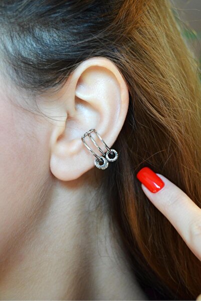 Sacce Scarves&Accessories Zirkon Halka Charmlı Çoklu Earcuff Sıkıştırma Kıkırdak Küpesi
