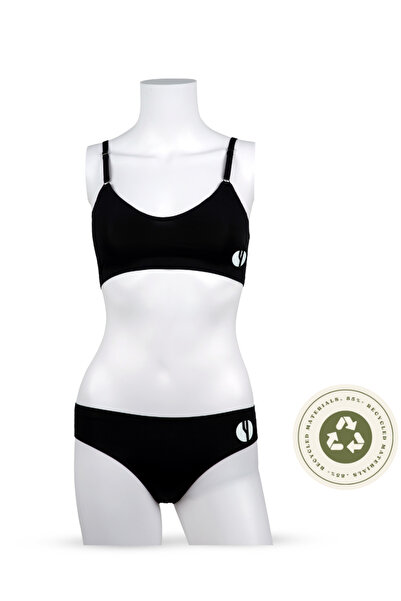YesEco Women's Black Seamless Innerwear Set | Recycled Fabric Bra & V-Shape U...