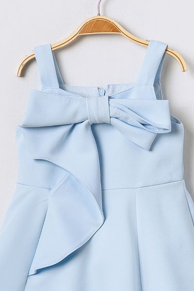 Bebüş Big Bow Detail Thick Straps Flared Cutout Sleeveless Baby Blue Girl's Dress 15701
