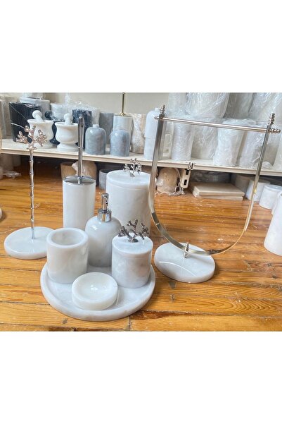 Genel Markalar Beyaz Afyon Beyazı Mermer 9lu Banyo Seti Mermer 7+